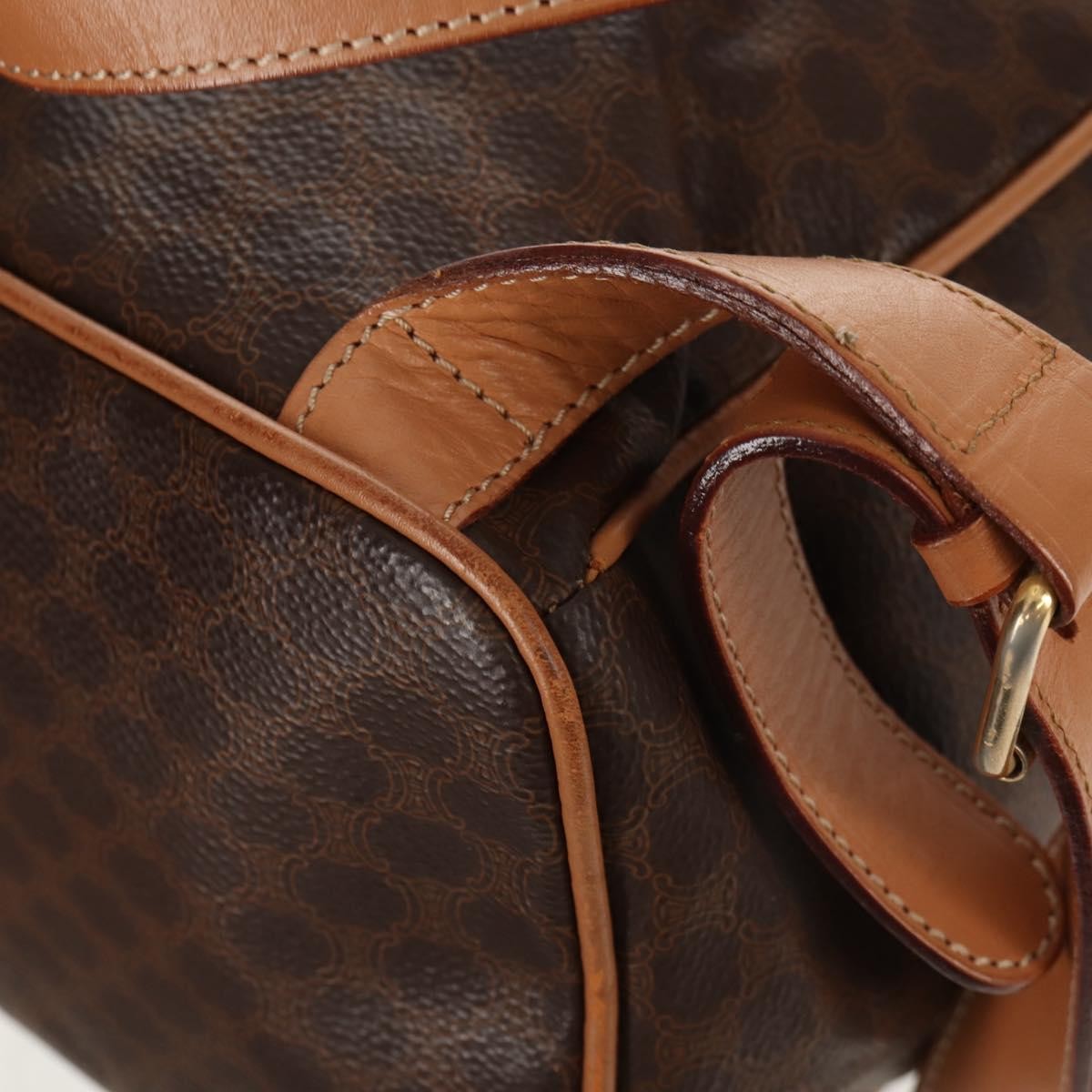 Celine Vintage Drawstring Flap Backpack Macadam Coated Canvas, BROWN, CANVAS, Backpack