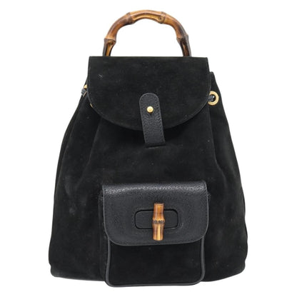 Gucci Vintage Bamboo Backpack Suede, Black, Suede, Backpack