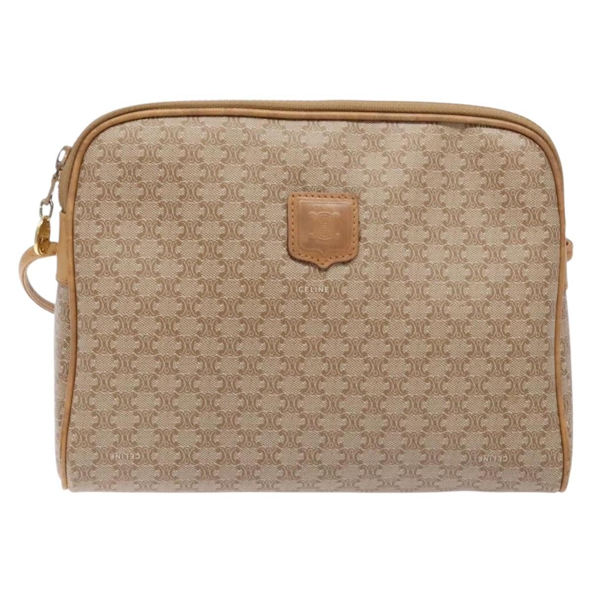 Celine Vintage Macadam Shoulder Bag Canvas and Leather, BEIGE, CANVAS, Shoulder bag