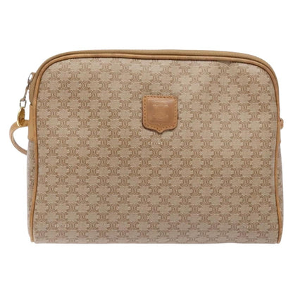 Celine Vintage Macadam Shoulder Bag Canvas and Leather, BEIGE, CANVAS, Shoulder bag