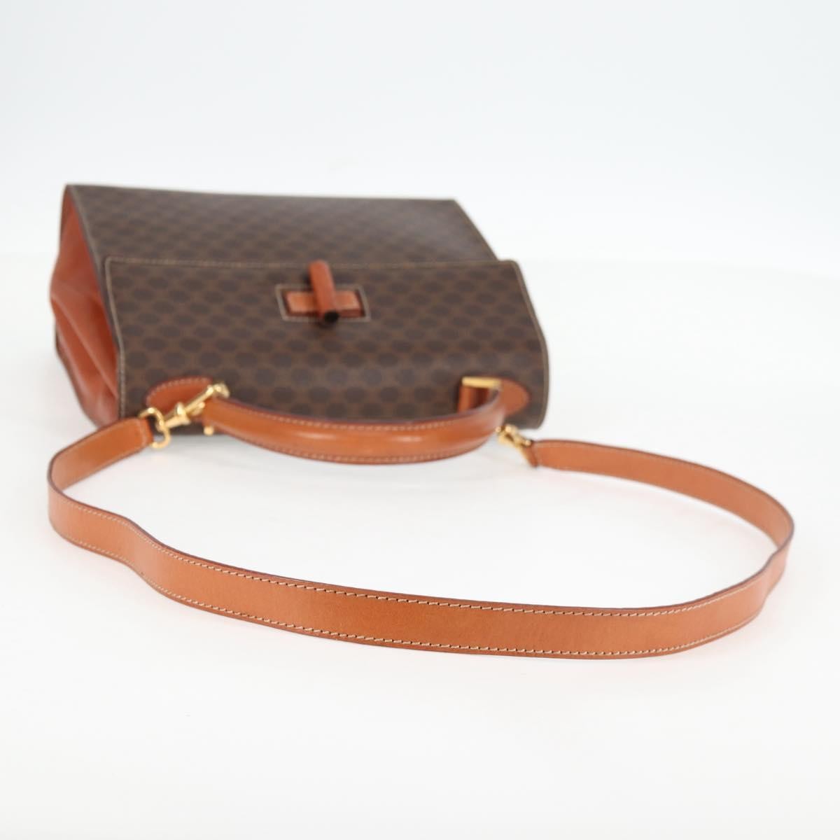 Celine Vintage Convertible Top Handle Bag Macadam Coated Canvas, BROWN, CANVAS, Handbag