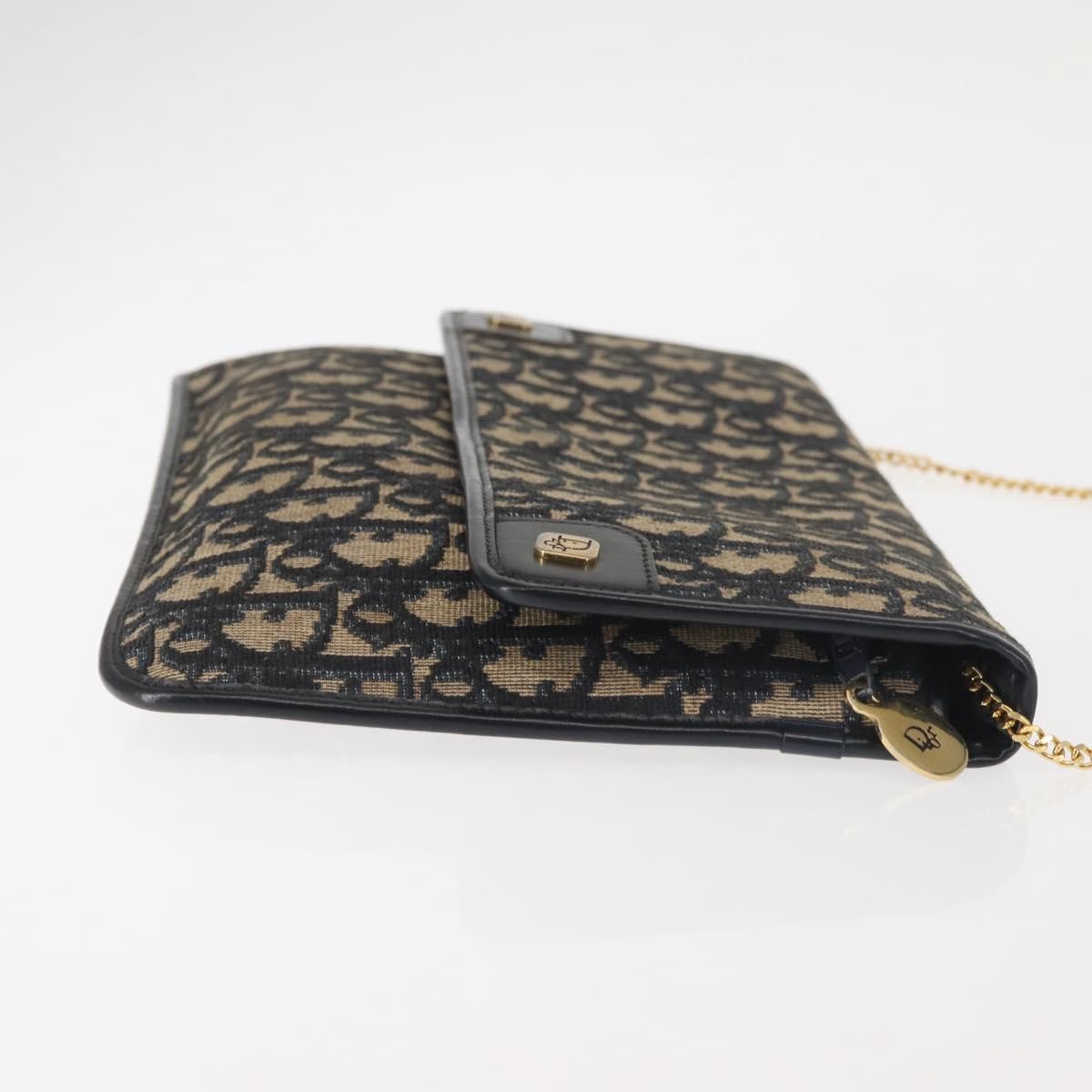 Christian Dior Vintage Trotter Flap Shoulder Bag Canvas, NAVY, CANVAS, Shoulder bag