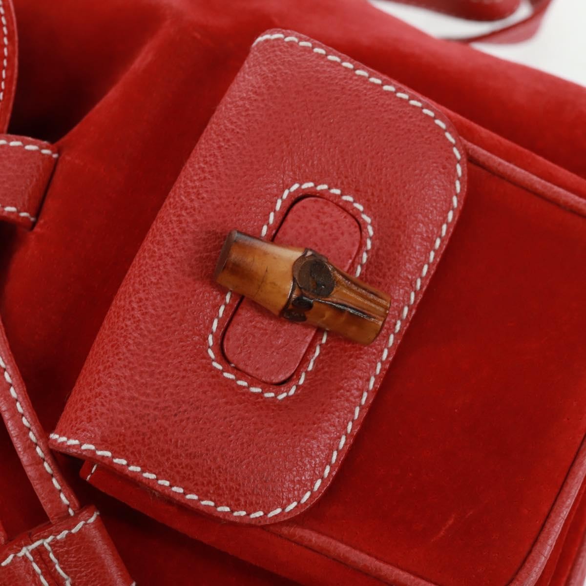 Gucci Vintage Bamboo Backpack Suede, RED, SUEDE, Backpack