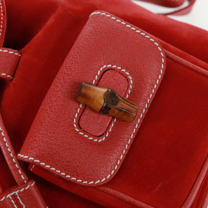 Gucci Vintage Bamboo Backpack Suede, RED, SUEDE, Backpack