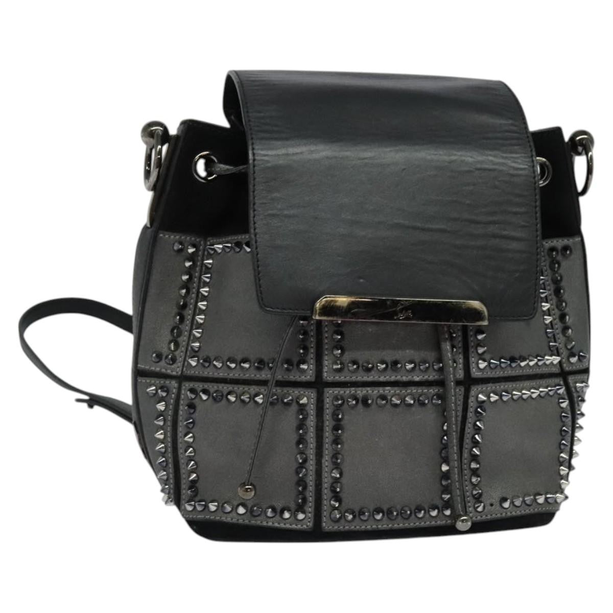 Christian Louboutin Lucky L Convertible Backpack Spiked Leather and Suede, BLACK, LEATHER, Backpack