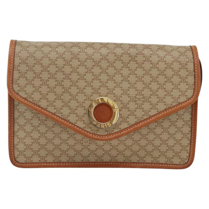 Celine Vintage Macadam Circle Logo Shoulder Bag Canvas and Leather, Beige, Canvas, Shoulder Bag