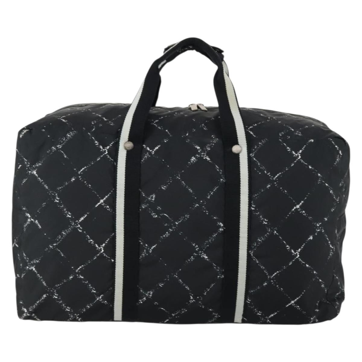 Chanel Travel Line Boston Bag Printed Nylon, BLACK, NYLON, Travel bag