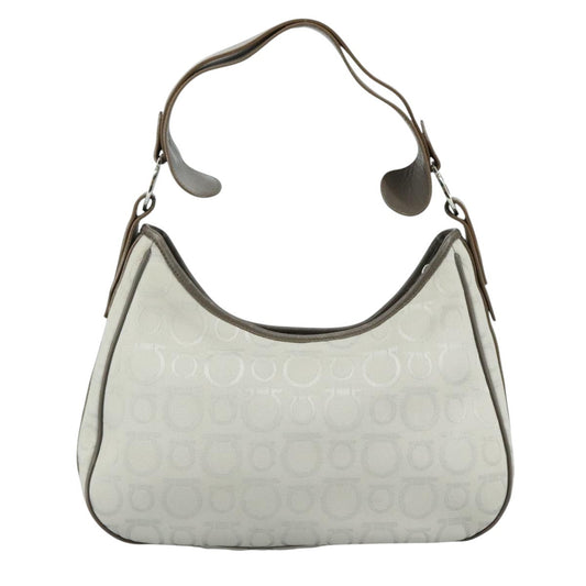 Salvatore Ferragamo Gancini Shoulder Bag Canvas, GRAY, CANVAS, Shoulder bag