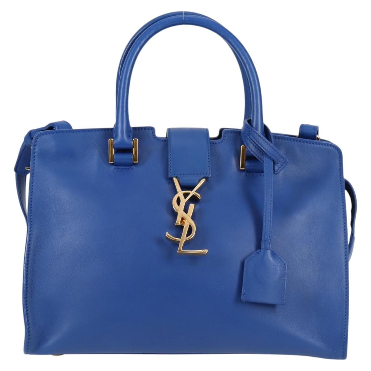 Saint Laurent Monogram Cabas Leather, BLUE, LEATHER, Handbag