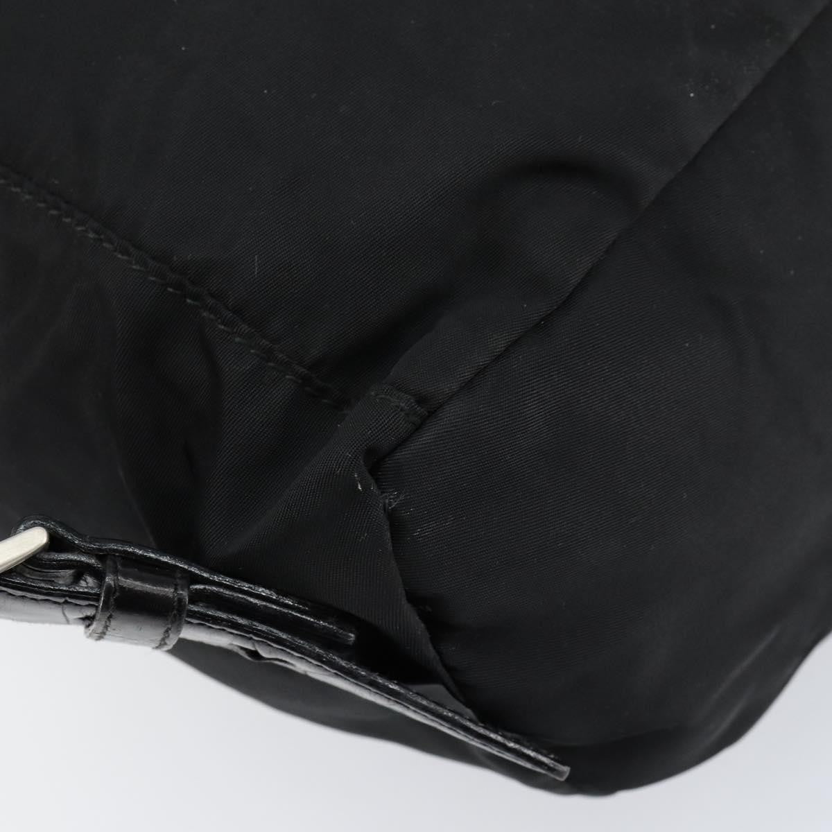 Prada Cinch Buckle Flap Backpack Tessuto with Crocodile Embossed Leather, BLACK, NYLON, Backpack