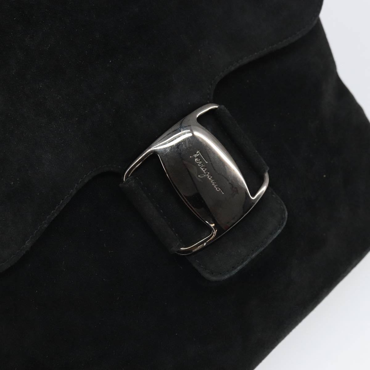 Salvatore Ferragamo Vala Shoulder Bag Suede, BLACK, SUEDE, Shoulder bag