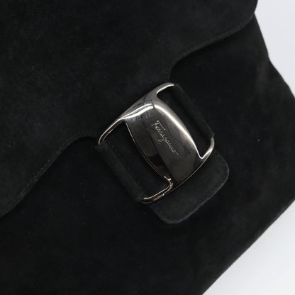 Salvatore Ferragamo Vala Shoulder Bag Suede, BLACK, SUEDE, Shoulder bag
