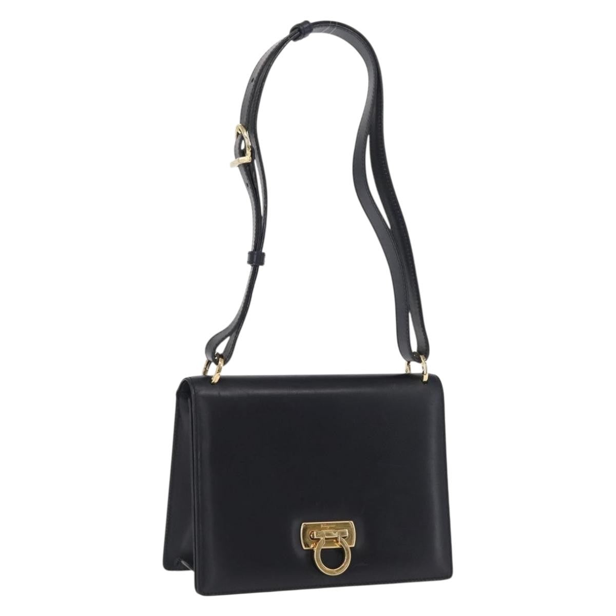 Salvatore Ferragamo Gancini Shoulder Bag Leather, NAVY, LEATHER, Shoulder bag