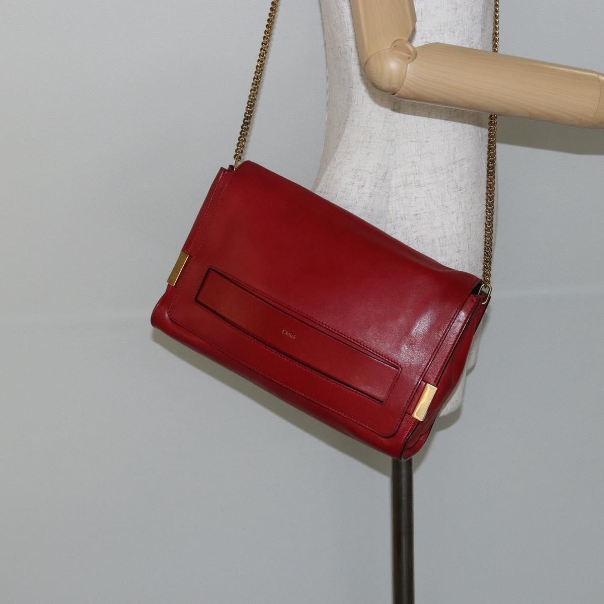 Chloe Elle Chain Clutch Leather, RED, LEATHER, Clutche & pouche