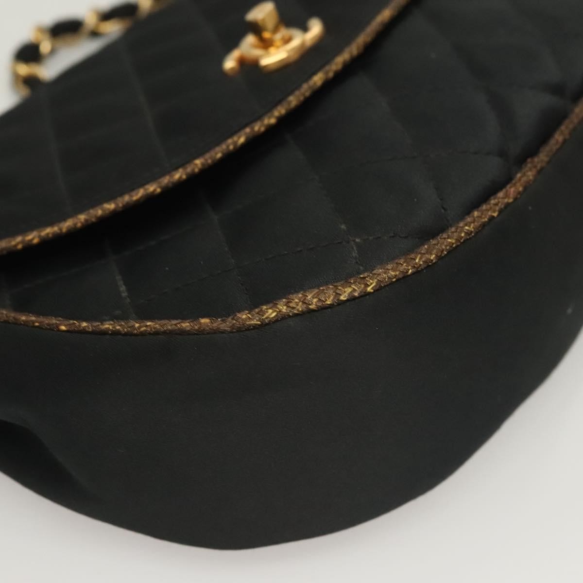 Chanel Vintage Half Moon Chain Bag Quilted Satin with Braided Detail, BLACK, SATIN, Handbag