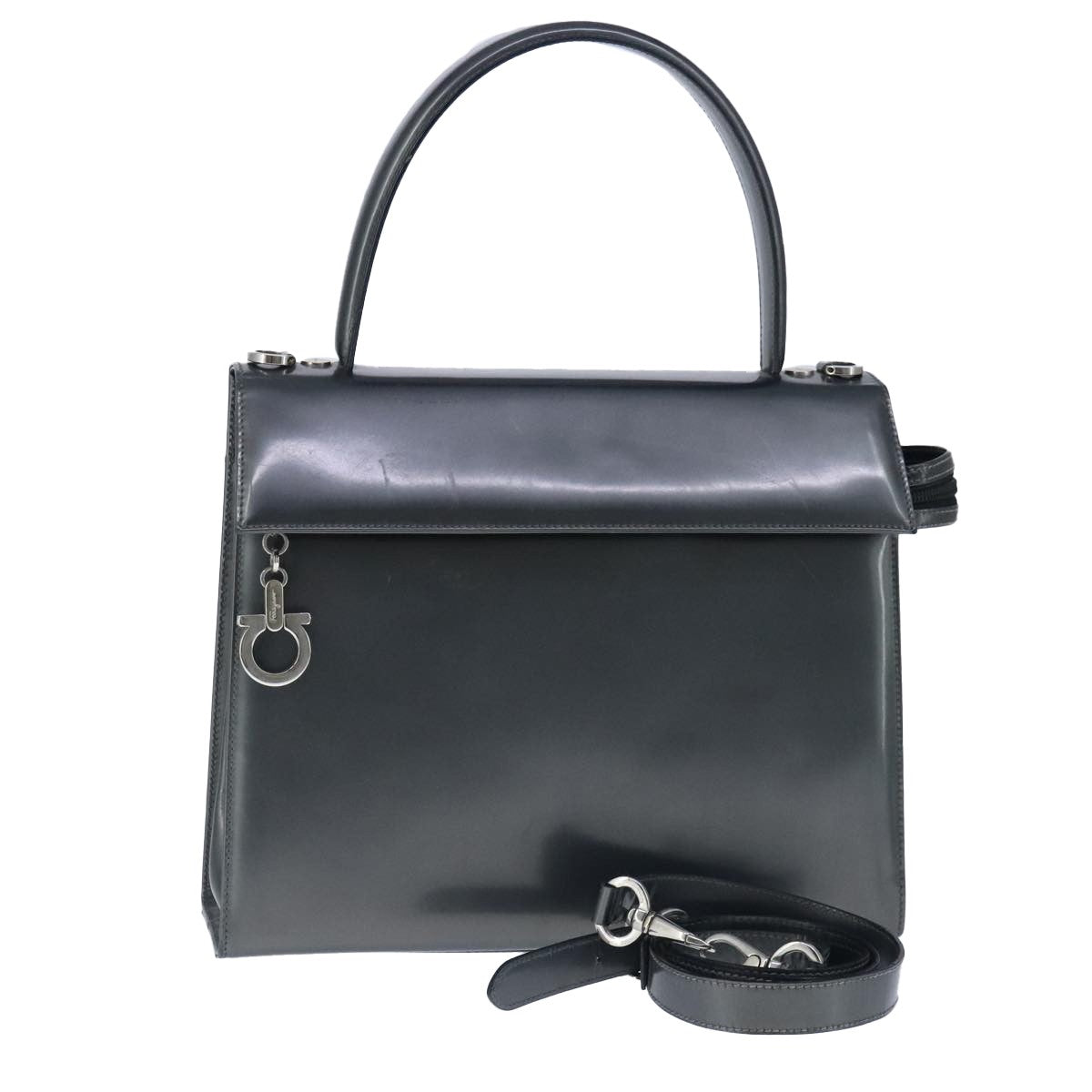 Salvatore Ferragamo Vintage Handbag Leather, BLACK, LEATHER, Handbag