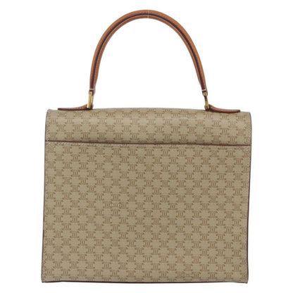 Celine Vintage Macadam Handbag Canvas and Leather, BEIGE, CANVAS, Handbag