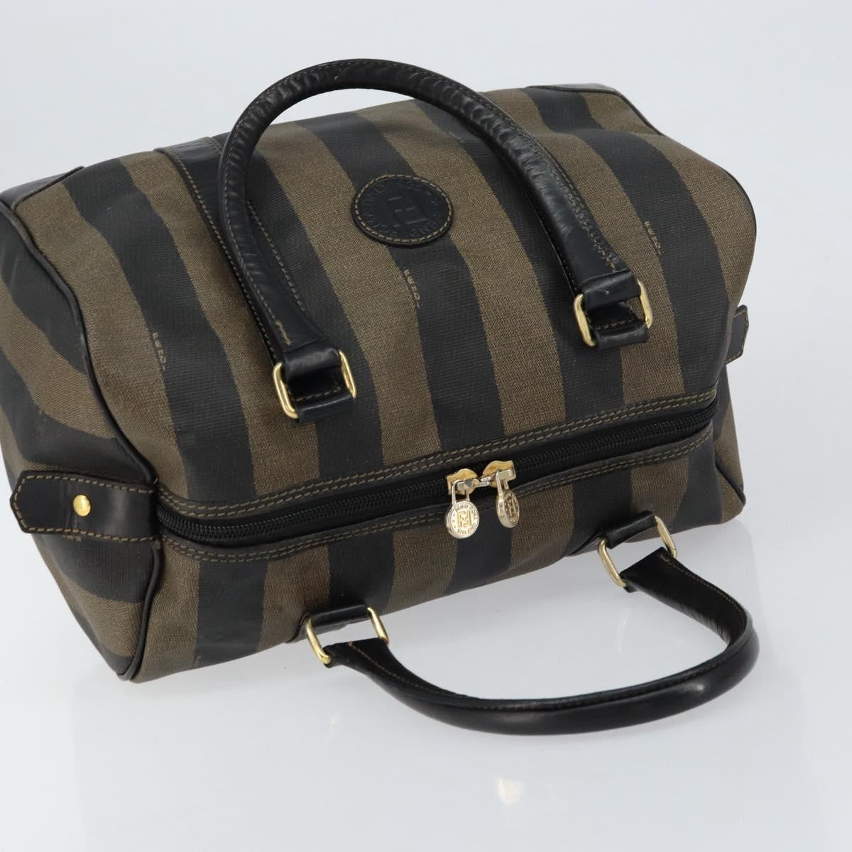Fendi Vintage Pequin Boston Bag Coated Canvas, BROWN, CANVAS, Handbag