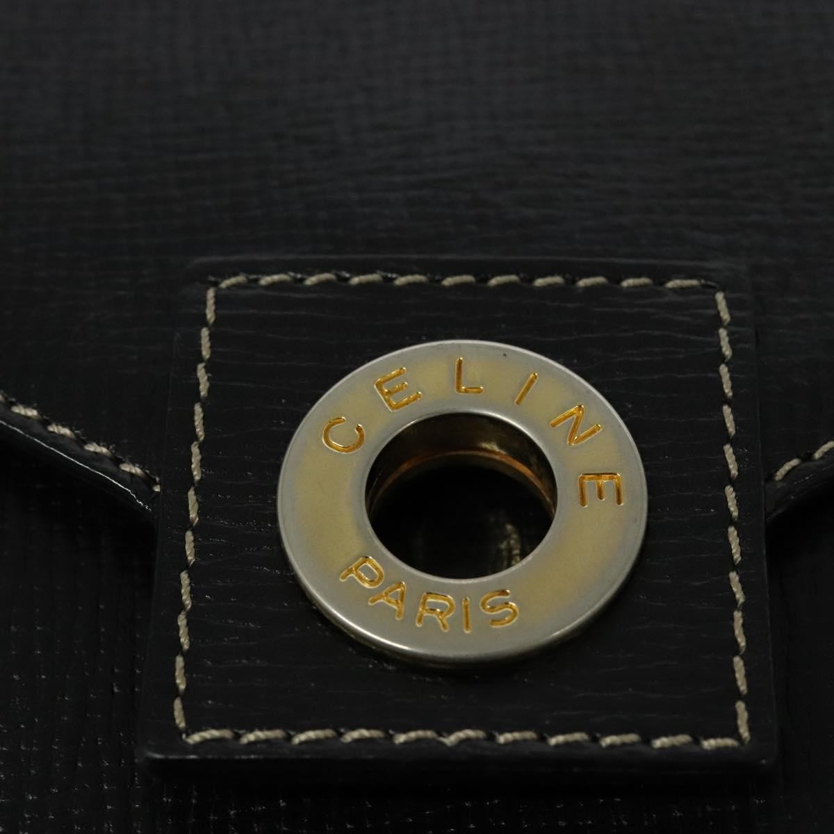 Celine Vintage Circle Logo Crossbody Bag Leather, BLACK, LEATHER, Crossbody bag