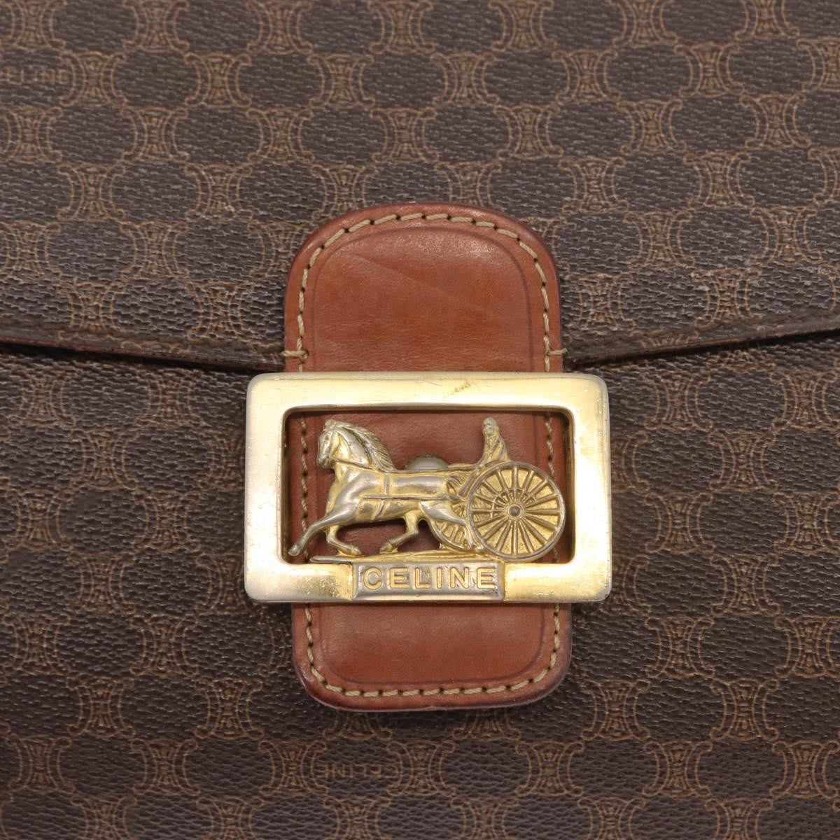 Celine Vintage Horse Carriage Macadam Shoulder Bag Canvas, BROWN, PVC, Shoulder bag