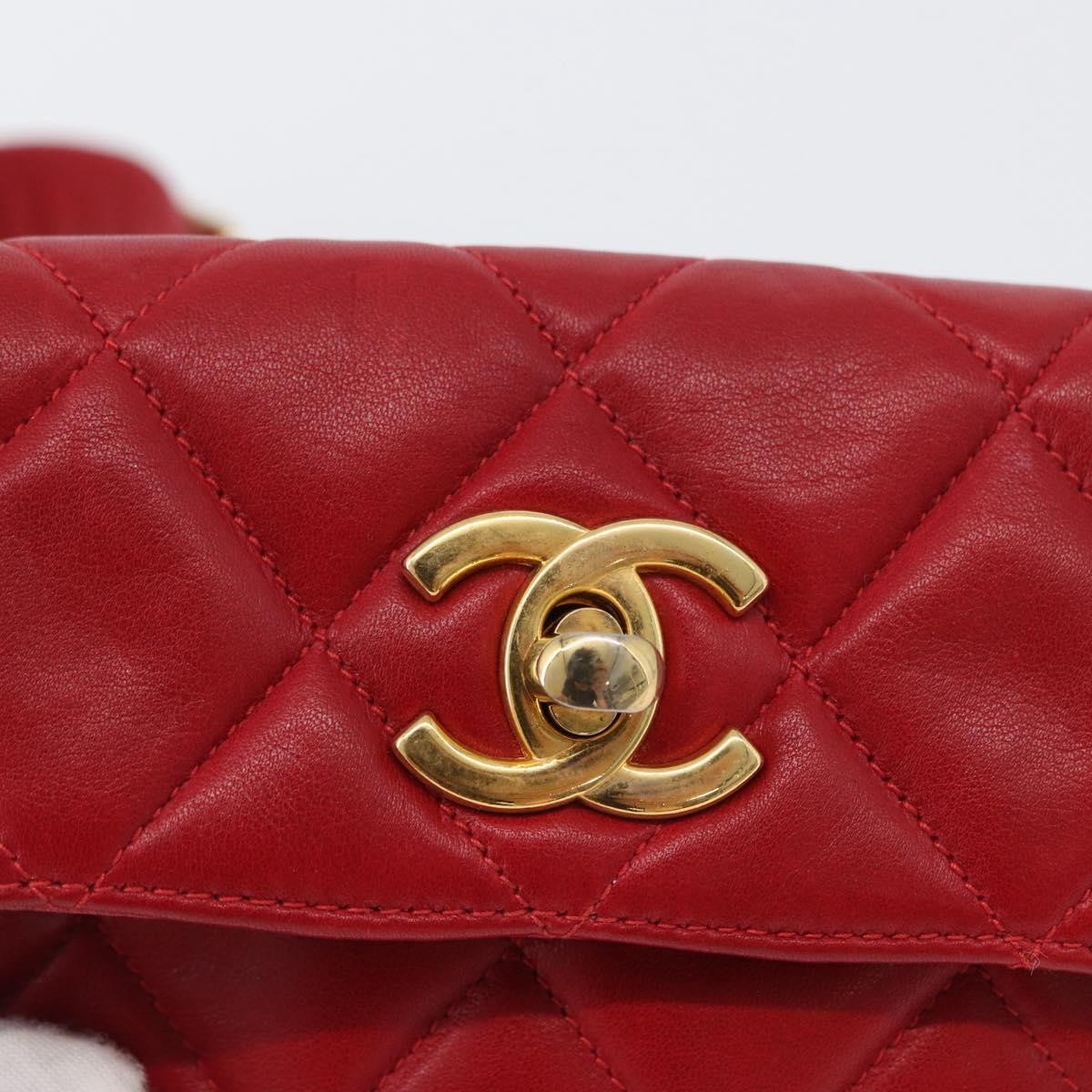 Chanel Vintage CC Flap Waist Bag Quilted Lambskin, Red, Leather, Clutch