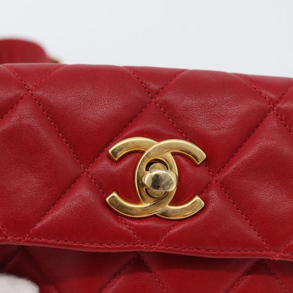 Chanel Vintage CC Flap Waist Bag Quilted Lambskin, Red, Leather, Clutch