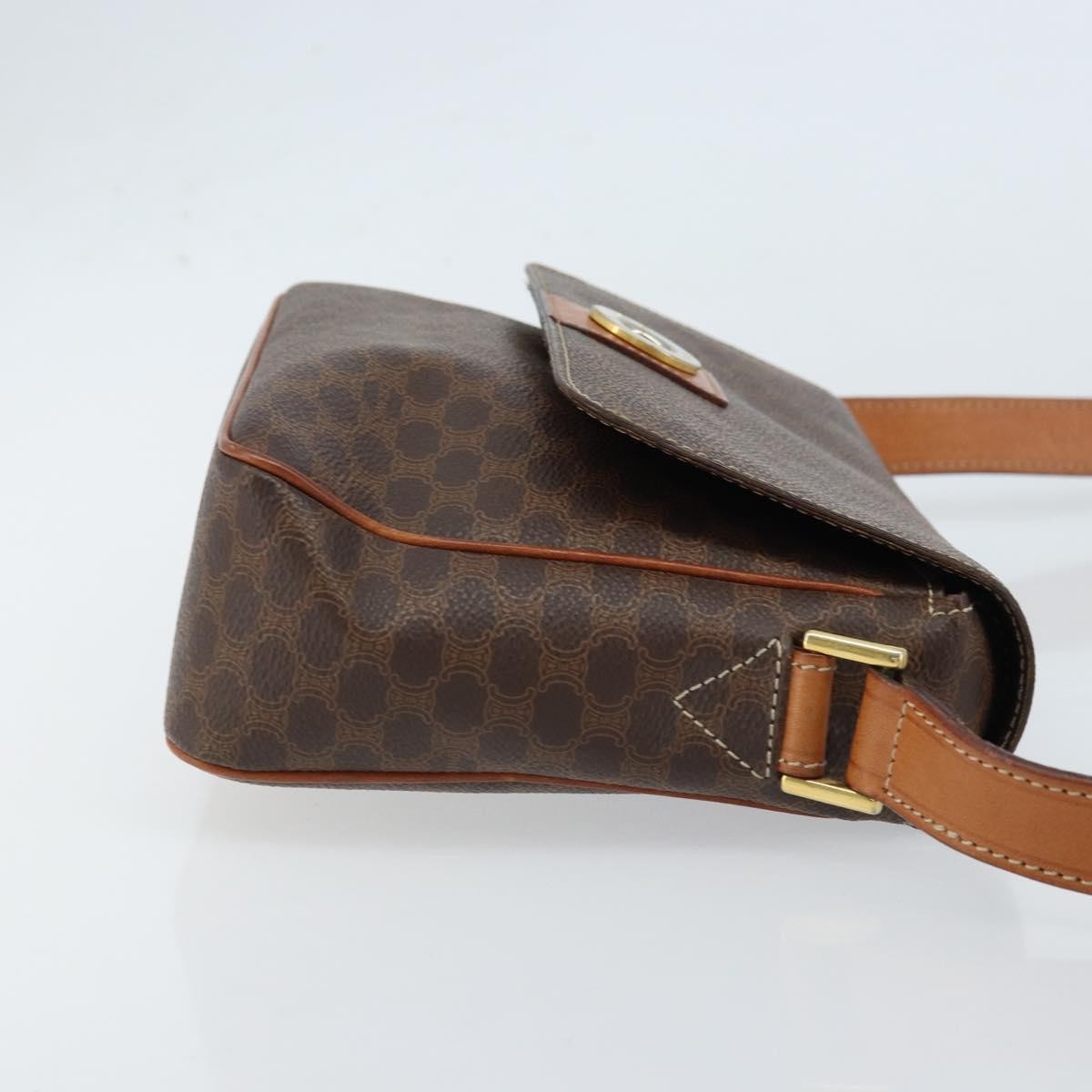 Celine Vintage Macadam Circle Logo Shoulder Bag Canvas and Leather, BROWN, CANVAS, Shoulder bag