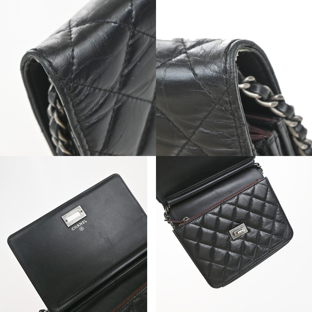 Chanel So Black Reissue 2.55 Wallet on Chain Quilted Aged Calfskin, BLACK, LEATHER, Shoulder bag