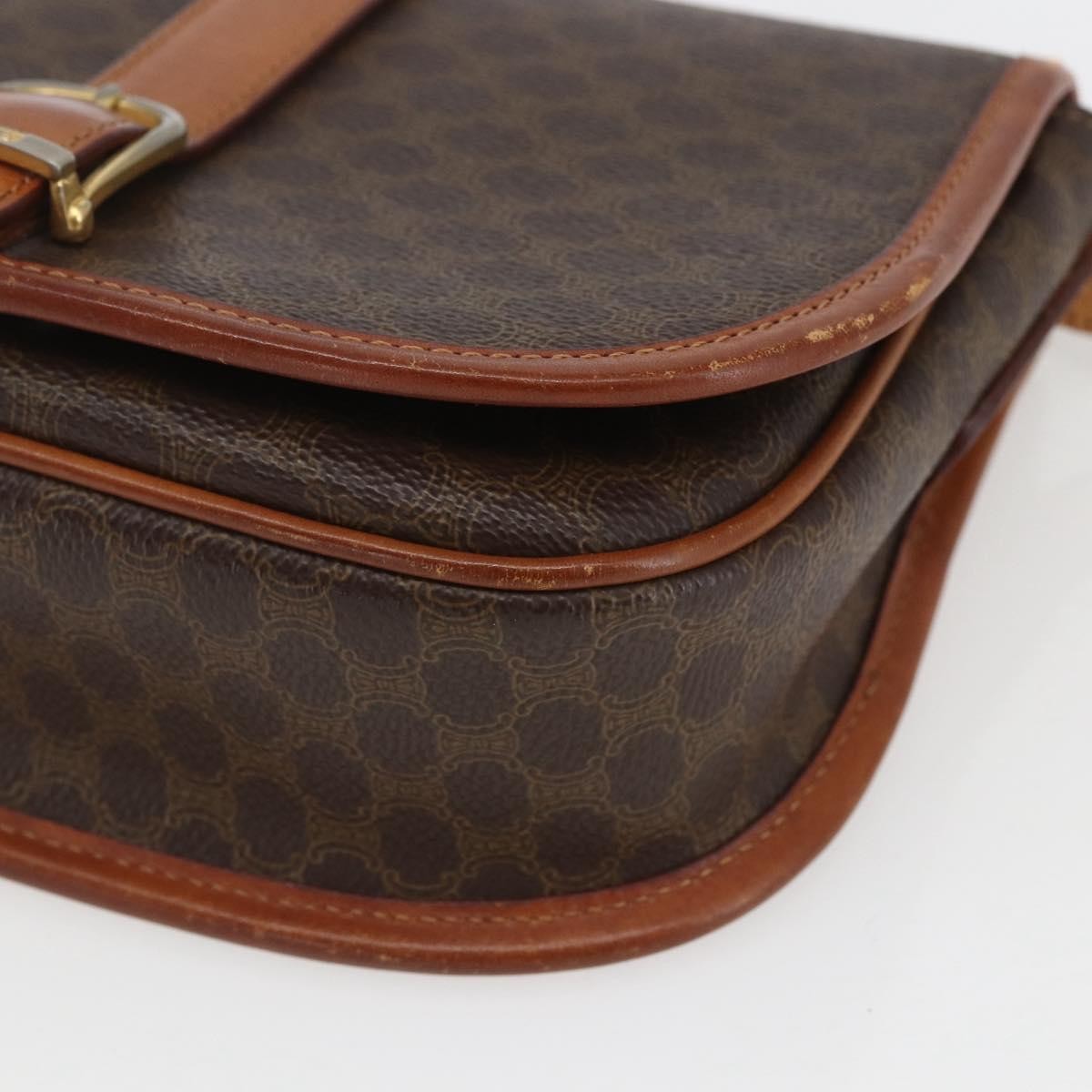 Celine Vintage Macadam Shoulder Bag Canvas and Leather, BROWN, PVC, Shoulder bag