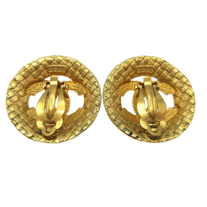 Chanel Vintage CC Round Cutout Clip-On Earrings Metal, GOLD, GOLD_PLATED, Earrings