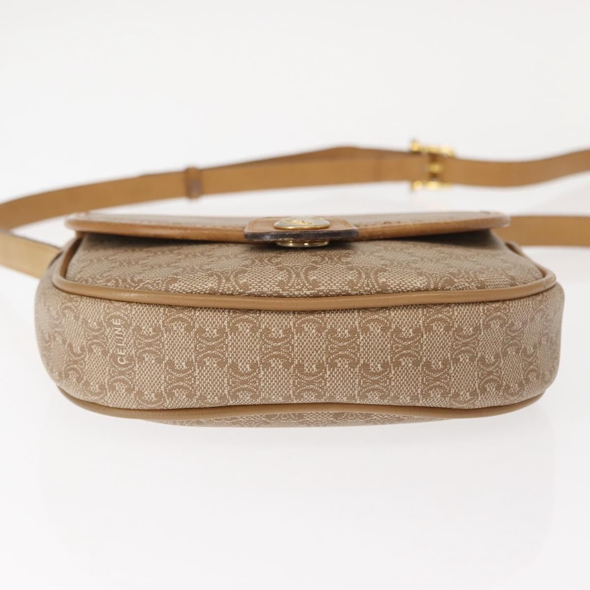 Celine Vintage Macadam Shoulder Bag Canvas and Leather, BEIGE, CANVAS, Shoulder bag