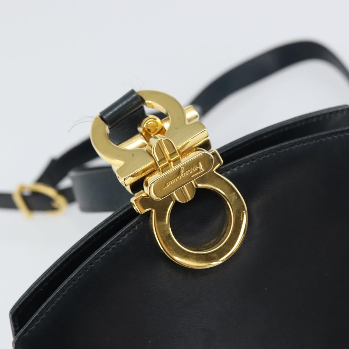 Salvatore Ferragamo Gancini Shoulder Bag Leather, NAVY, LEATHER, Shoulder bag