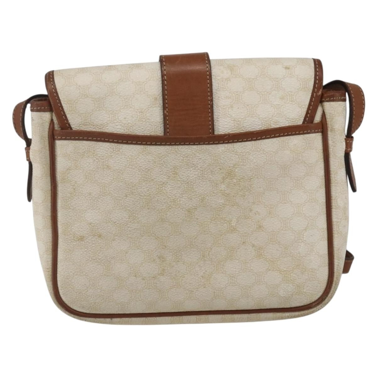 Celine Vintage Macadam Shoulder Bag Canvas and Leather, WHITE, CANVAS, Shoulder bag
