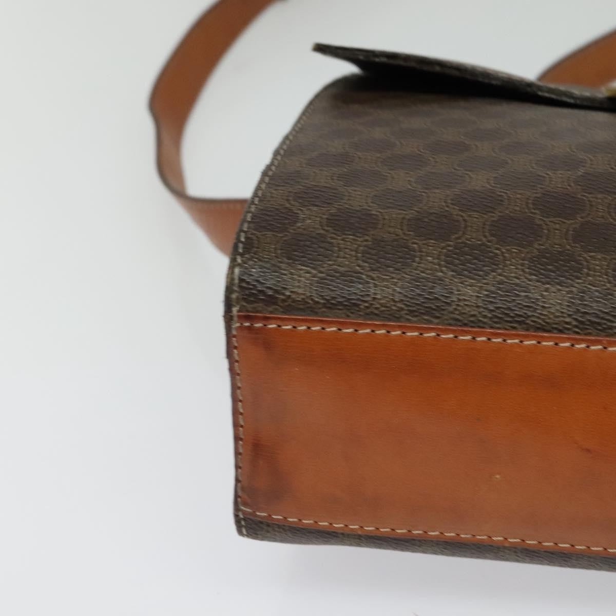 Celine Vintage Macadam Circle Logo Shoulder Bag Canvas and Leather, Brown, Canvas, Shoulder Bag