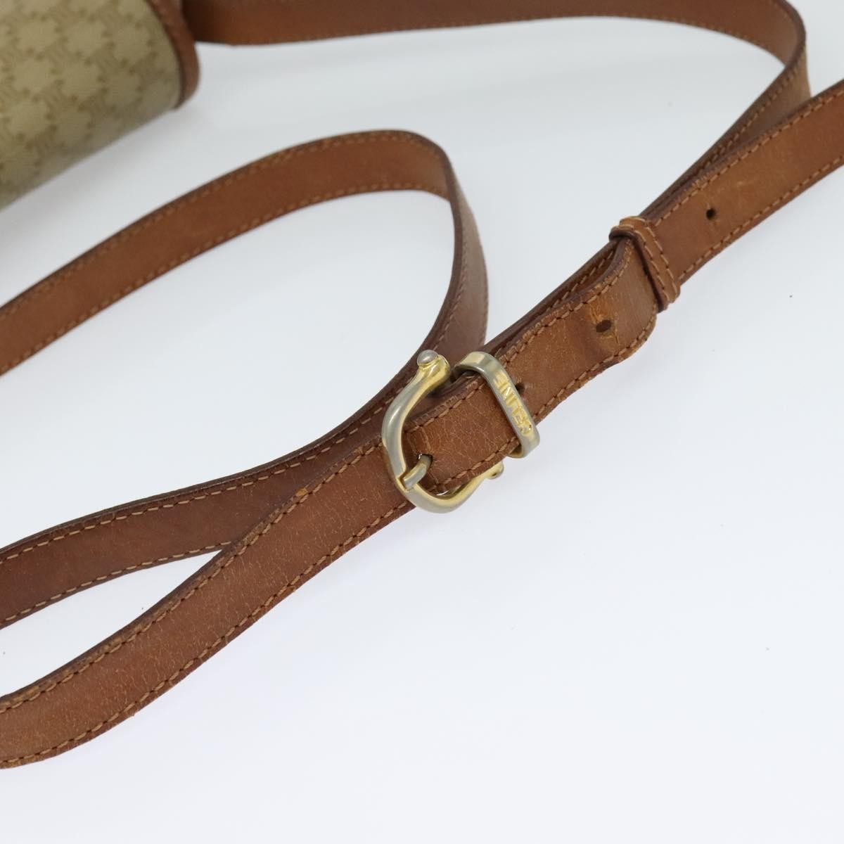 Celine Vintage Macadam Shoulder Bag Canvas and Leather, Beige, Canvas, Shoulder Bag