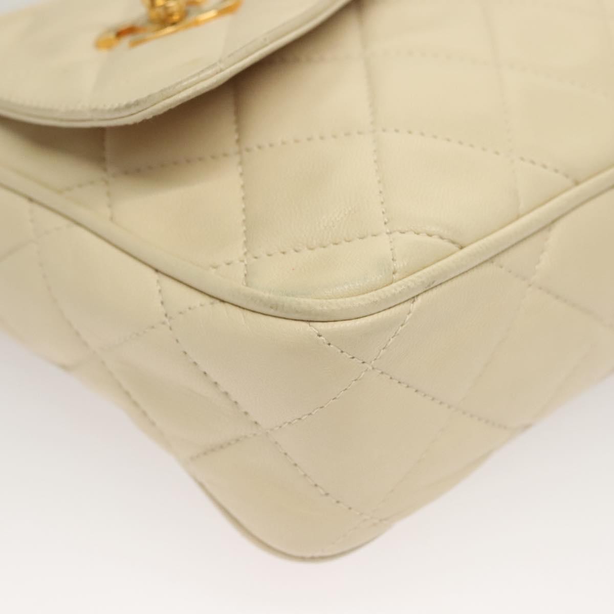 Chanel Vintage Front Pocket Camera Bag Quilted Lambskin, WHITE, LEATHER, Crossbody bag