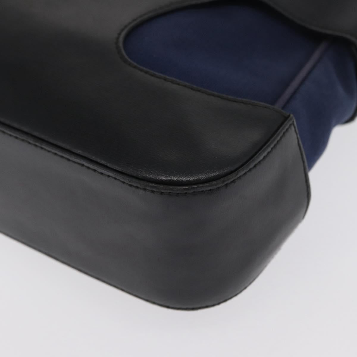 Salvatore Ferragamo Cut Out Shoulder Bag Canvas and Leather, NAVY, CANVAS, Shoulder bag