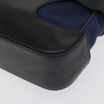 Salvatore Ferragamo Cut Out Shoulder Bag Canvas and Leather, NAVY, CANVAS, Shoulder bag