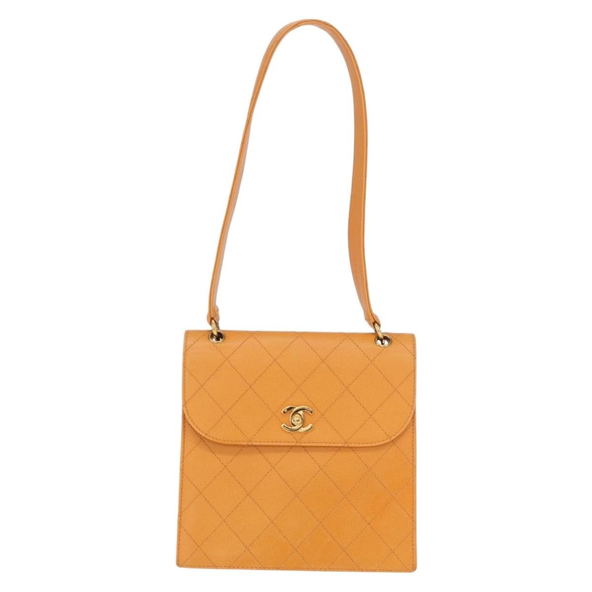 Chanel Vintage CC Flap Shoulder Bag Leather, ORANGE, LEATHER, Shoulder bag
