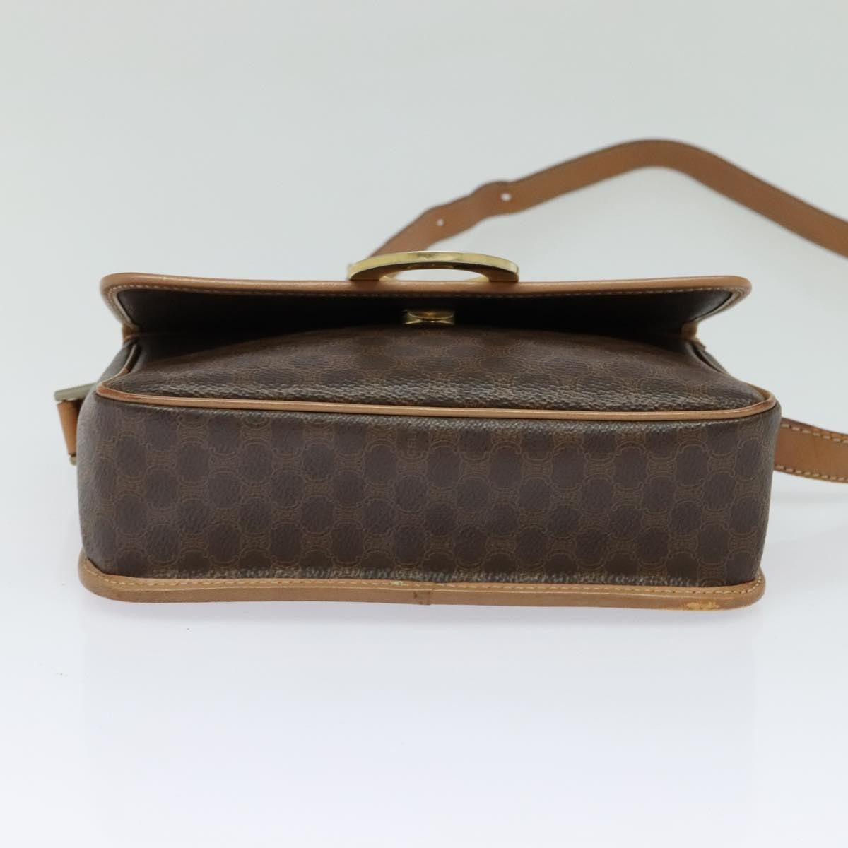 Celine Vintage Macadam Circle Logo Shoulder Bag Canvas and Leather, Brown, Canvas, Shoulder Bag