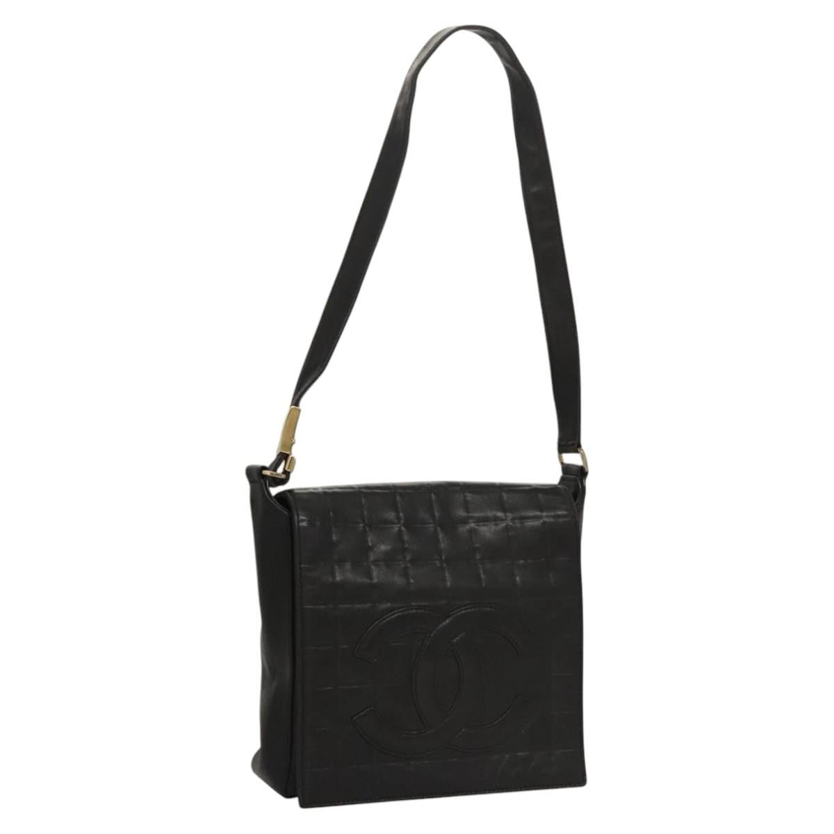 Chanel Chocolate Bar CC Shoulder Bag Quilted Leather, Black, Leather, Shoulder Bag
