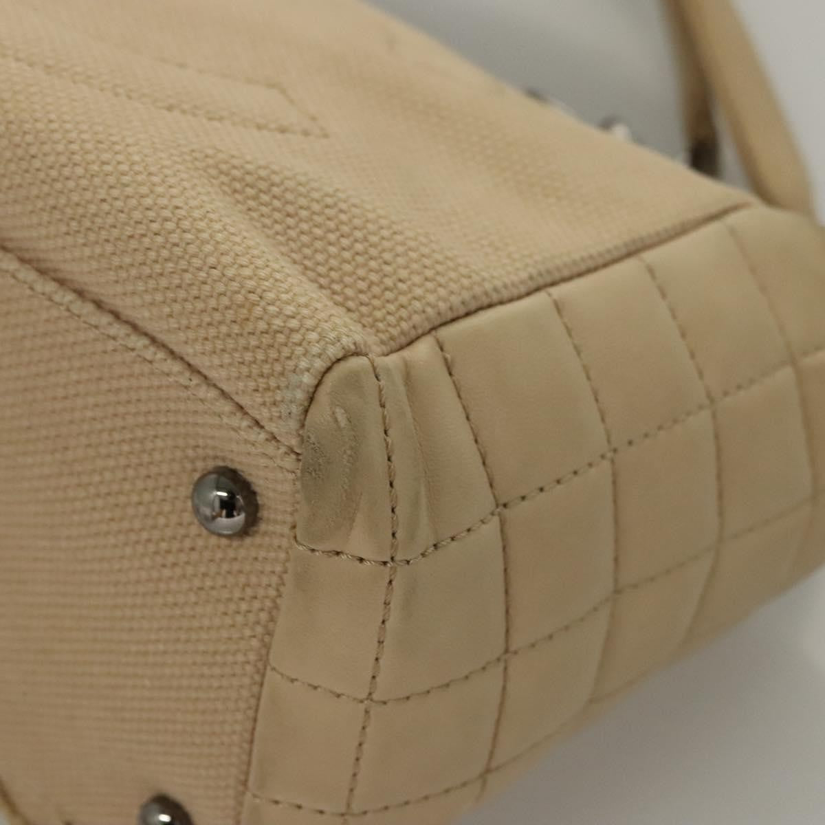 Chanel Vintage Chocolate Bar Tote Quilted Canvas, Beige, Canvas, Handbag