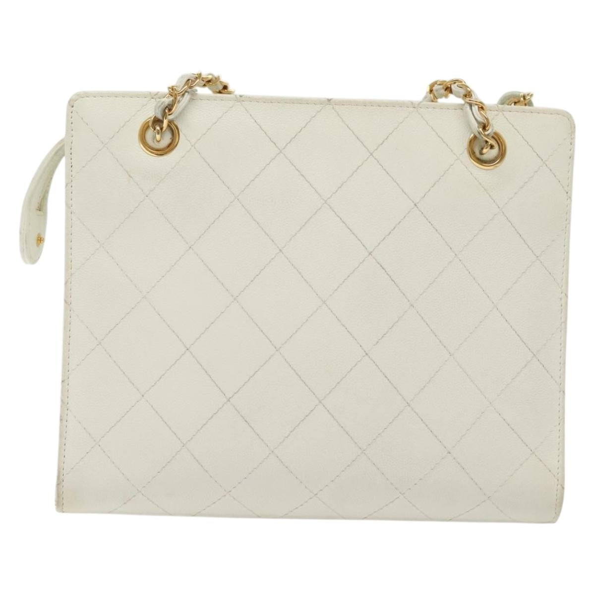 Chanel CC Shoulder Bag Quilted Caviar, WHITE, LEATHER, Shoulder bag