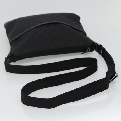 Gucci Zip Messenger Bag GG Canvas with Perforated Leather, BLACK, CANVAS, Shoulder bag