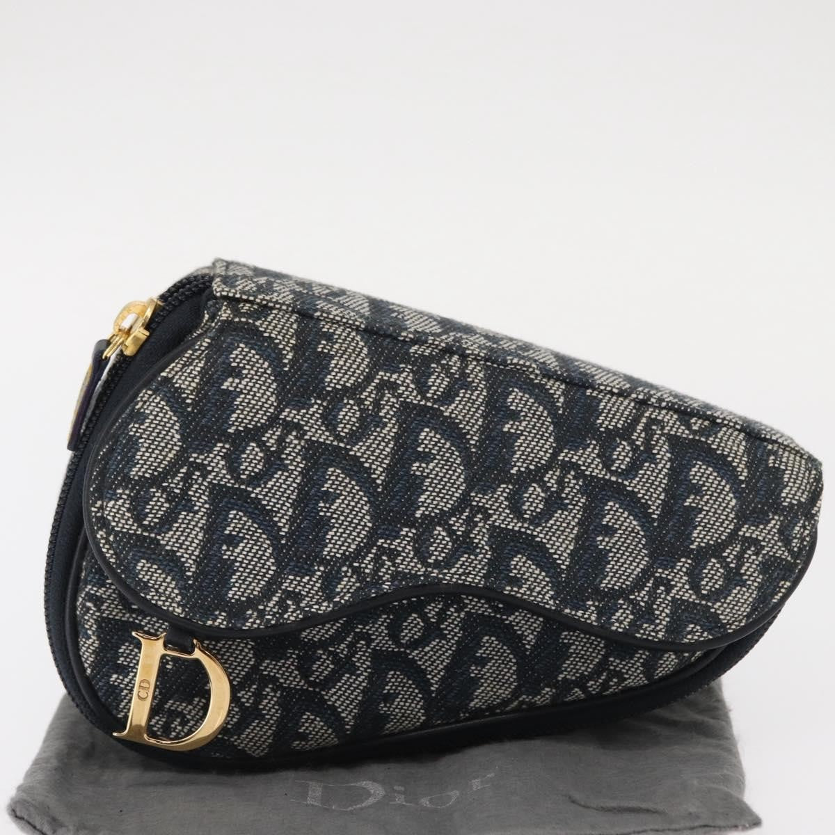 Christian Dior Saddle Zip Pouch Diorissimo Canvas, BLUE, CANVAS, Clutche & pouche