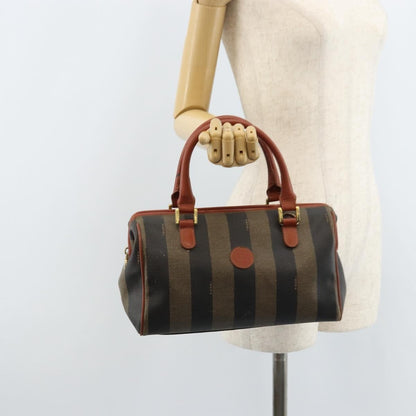 Fendi Vintage Pequin Convertible Boston Bag Coated Canvas, BROWN, CANVAS, Handbag