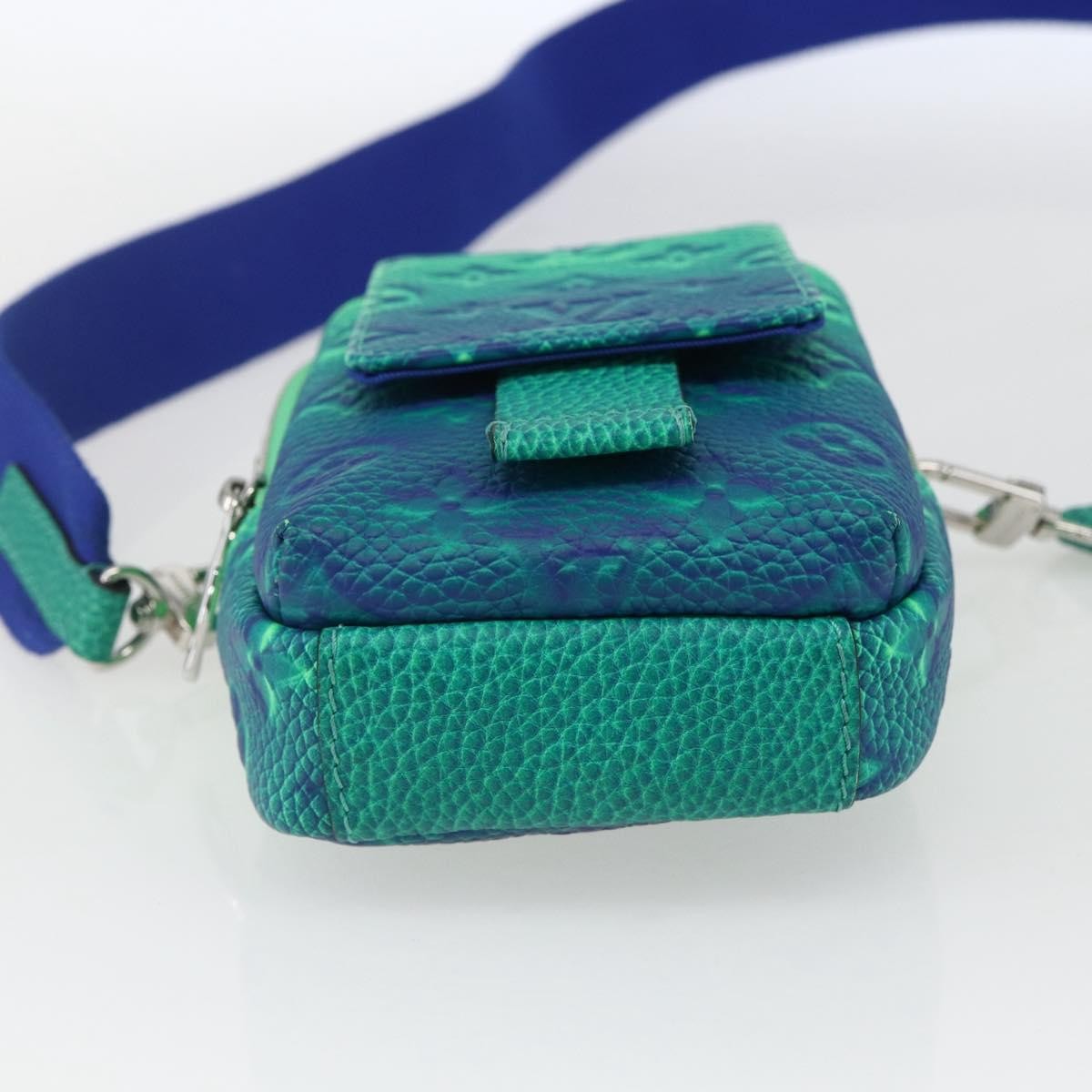 Louis Vuitton Double Phone Pouch NM Monogram Shadow Leather, Green, Leather, Clutch