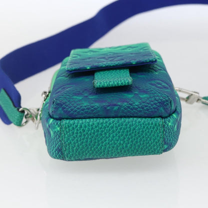 Louis Vuitton Double Phone Pouch NM Monogram Shadow Leather, Green, Leather, Clutch