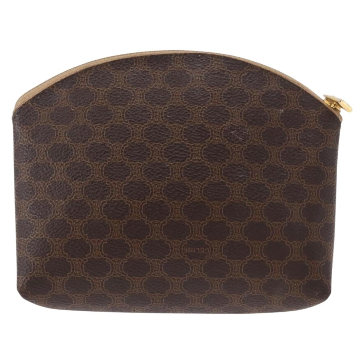 Celine Macadam Pochette Canvas and Leather, BROWN, CANVAS, Clutche & pouche