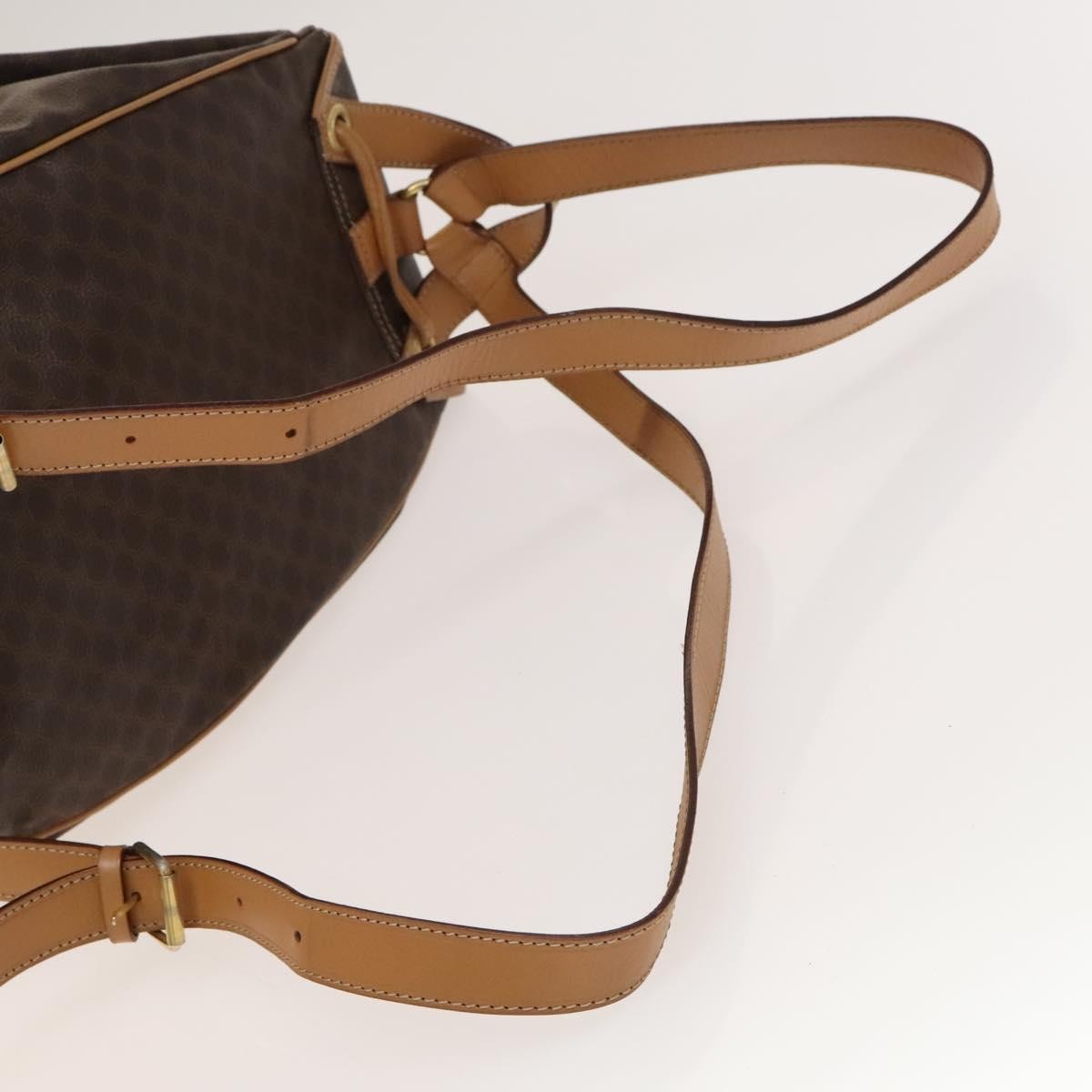 Celine Vintage Drawstring Flap Backpack Macadam Coated Canvas, BROWN, CANVAS, Backpack